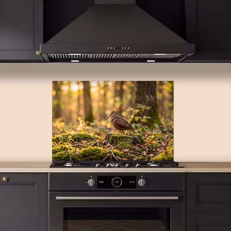 Houtsnip - Bos - Bladeren - Herfst - Gecamoufleerd keuken achterwand spatscherm klein -sfeer1