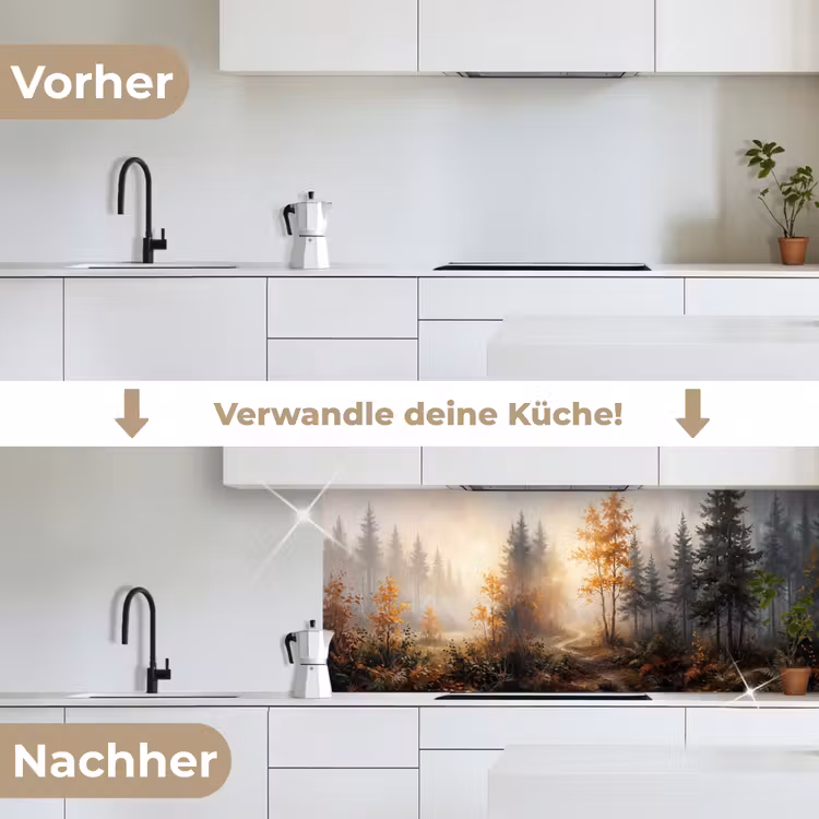 Bospad - Herfstbladeren - Natuur - Schilderachtig - Oranje keuken achterwand 2 middel -voor-na_DE