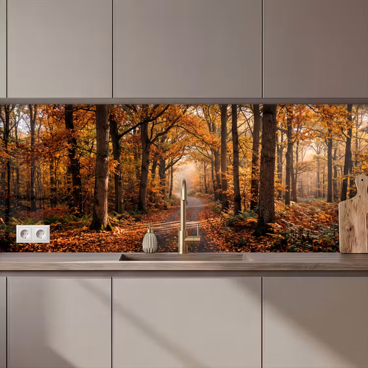 Bospad - Herfstbos - Bladeren - Oranje - Nostalgisch keuken achterwand 2 middel zz_3dshopping