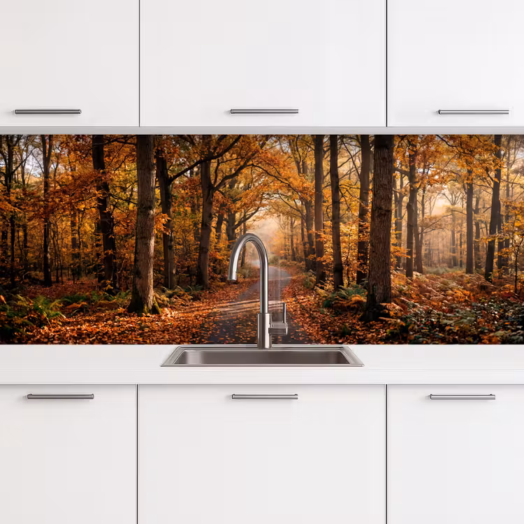 Bospad - Herfstbos - Bladeren - Oranje - Nostalgisch keuken achterwand 2 middel -3d