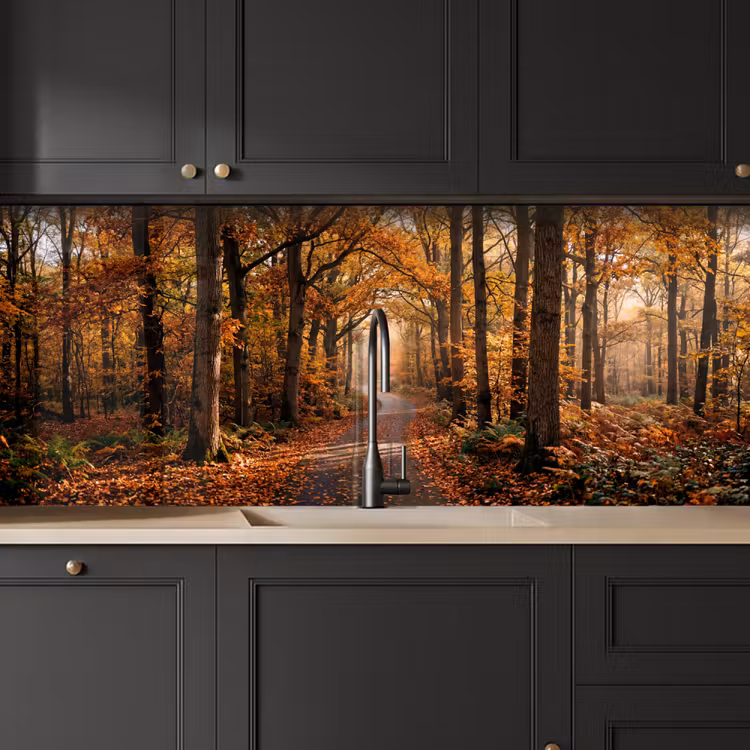 Bospad - Herfstbos - Bladeren - Oranje - Nostalgisch keuken achterwand 2 middel -sfeer1
