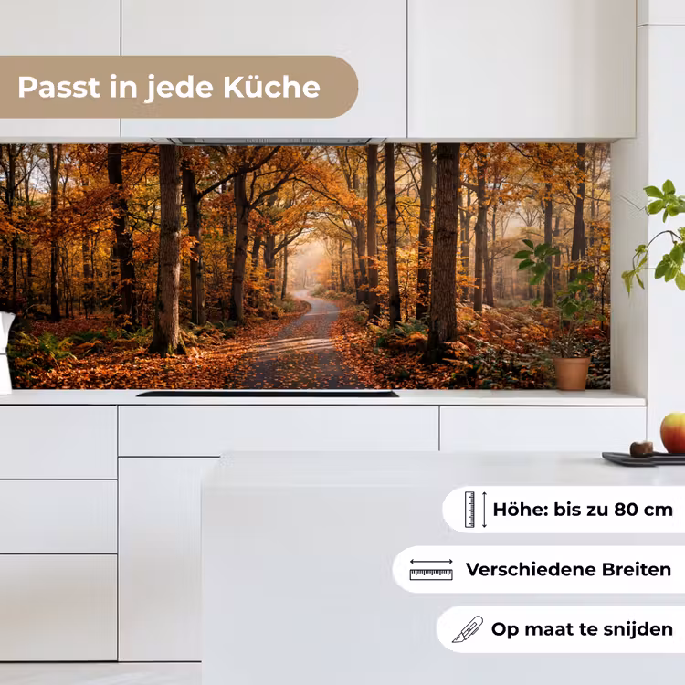 Bospad - Herfstbos - Bladeren - Oranje - Nostalgisch keuken achterwand 2 middel -sfeer4_DE