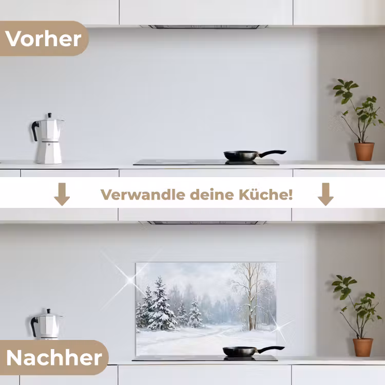 Bospad - Dennen - Sneeuw - Winter - Rustgevend keuken achterwand spatscherm klein -voor_na_DE