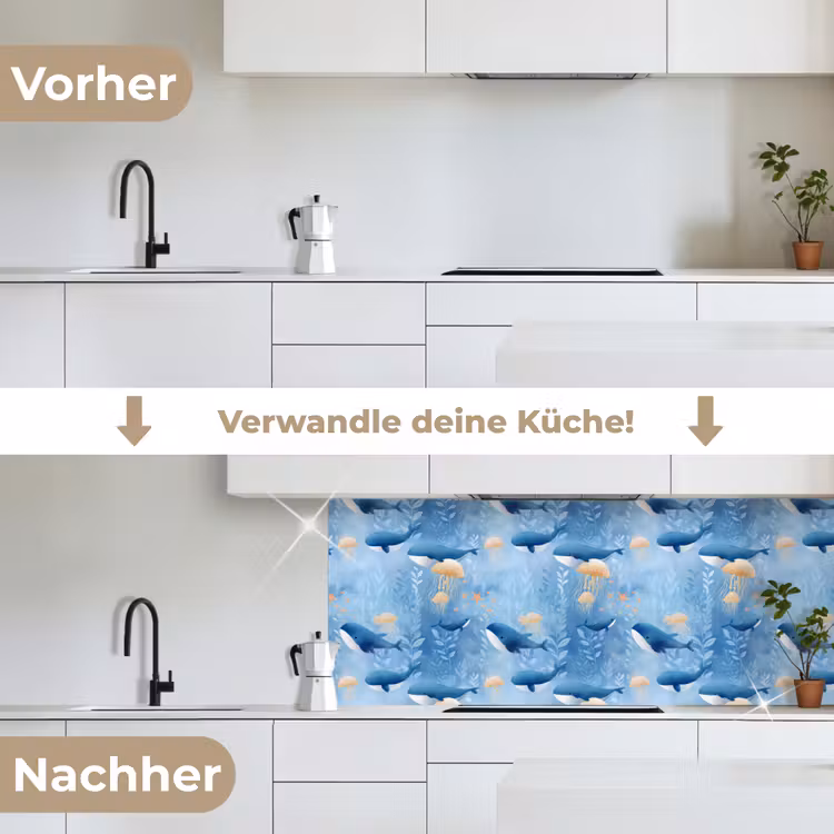 Walvissen - Oceaan - Blauw keuken achterwand 2 middel 871 -voor-na_DE