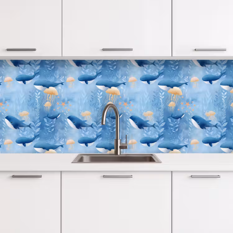 Walvissen - Oceaan - Blauw keuken achterwand 2 middel 871 -3d