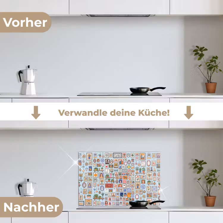 Wanddecoratie - Collectie - Huis - Illustratief - Kleurrijk keuken achterwand spatscherm klein -voor_na_DE