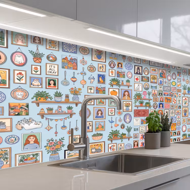 Wanddecoratie - Collectie - Huis - Illustratief - Kleurrijk keuken achterwand 2 middel -3d_schuin