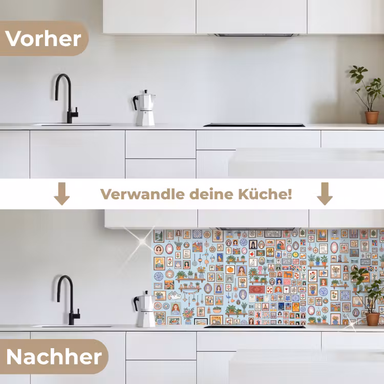 Wanddecoratie - Collectie - Huis - Illustratief - Kleurrijk keuken achterwand 2 middel -voor-na_DE