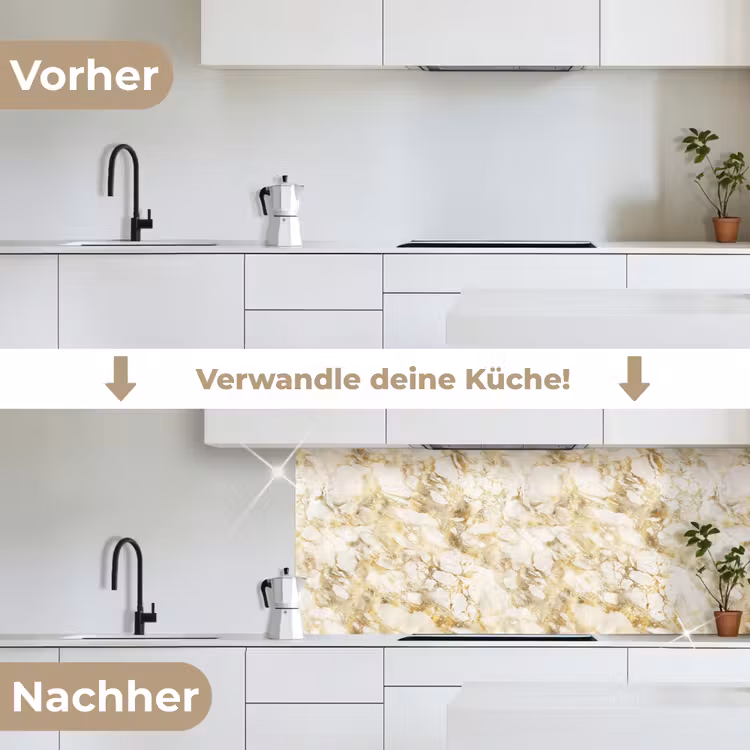 Warm - Gouden - Marmer - Patroon keuken achterwand 2 middel 871 -voor-na_DE