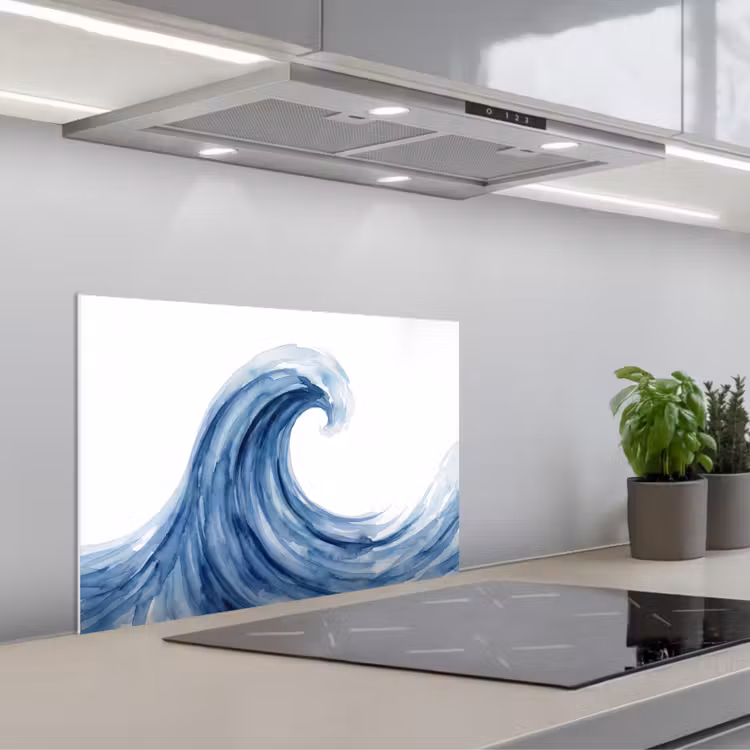 Water - Beweging - Natuur - Modern - Blauw keuken achterwand spatscherm klein -3d_schuin