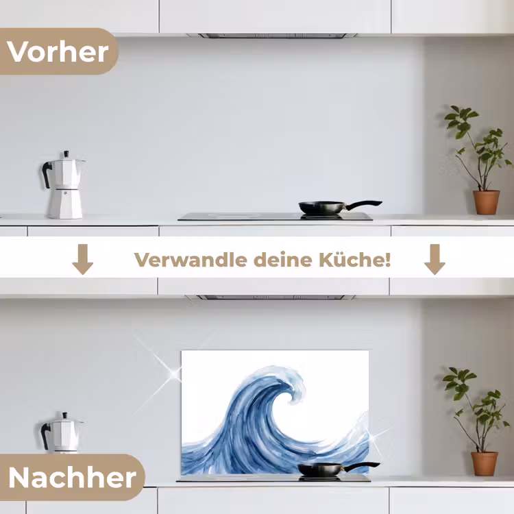 Water - Beweging - Natuur - Modern - Blauw keuken achterwand spatscherm klein -voor_na_DE
