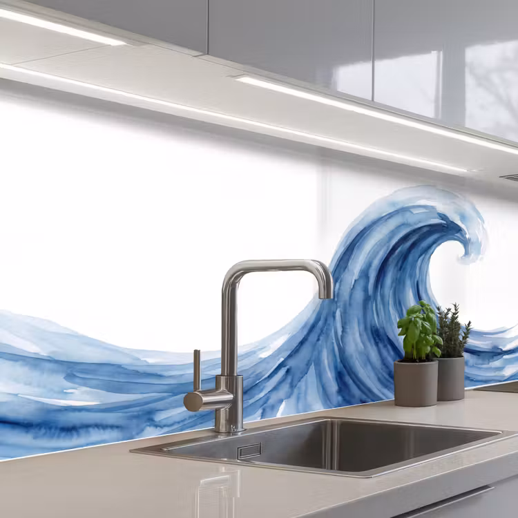 Water - Beweging - Natuur - Modern - Blauw keuken achterwand 2 middel -3d_schuin