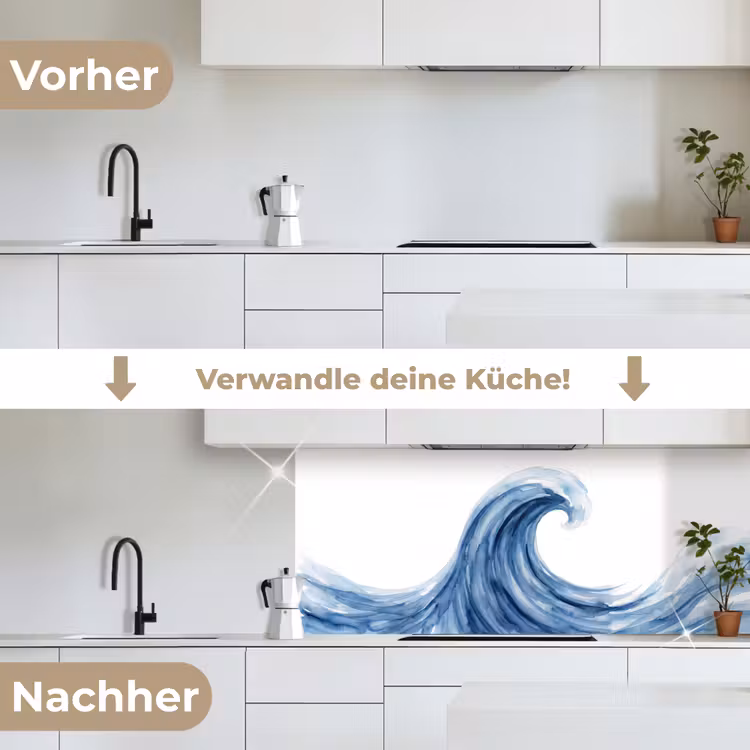 Water - Beweging - Natuur - Modern - Blauw keuken achterwand 2 middel -voor-na_DE