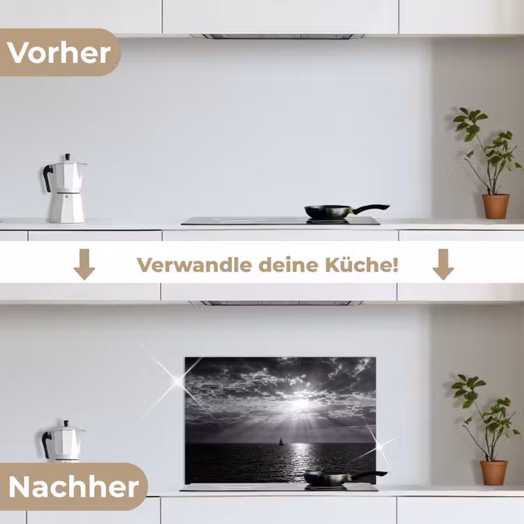 Water - Boot - Lucht - Natuur - Zwart-wit keuken achterwand spatscherm klein -voor_na_DE