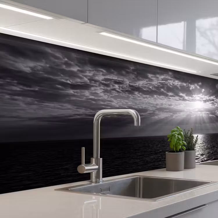 Water - Boot - Lucht - Natuur - Zwart-wit keuken achterwand 2 middel -3d_schuin