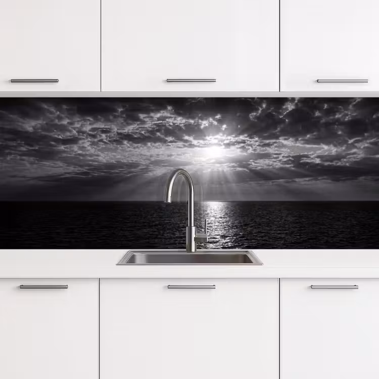 Water - Boot - Lucht - Natuur - Zwart-wit keuken achterwand 2 middel -3d