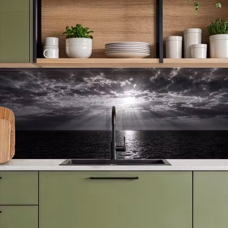 Water - Boot - Lucht - Natuur - Zwart-wit keuken achterwand 2 middel -sfeer3