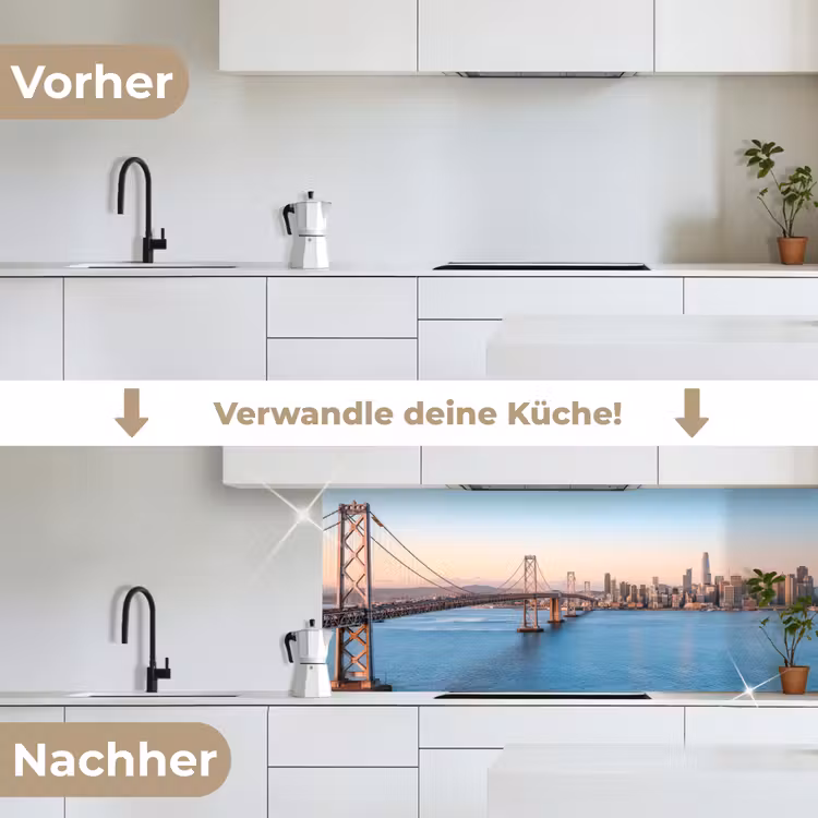 Water - Brug - Skyline - Modern keuken achterwand 2 middel -voor-na_DE