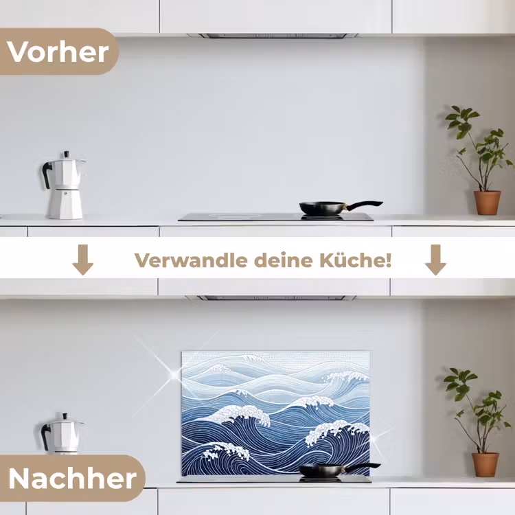 Water - Mozaïek - Landschap - Modern - Blauw keuken achterwand spatscherm klein -voor_na_DE