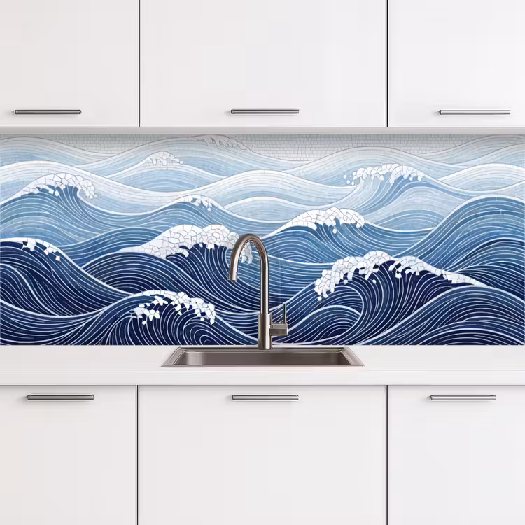 Water - Mozaïek - Landschap - Modern - Blauw keuken achterwand 2 middel -3d
