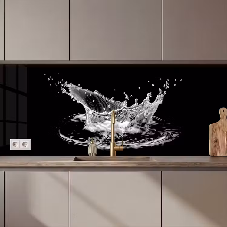 Water - Splash - Water - Zwart keuken achterwand 2 middel zz_3dshopping