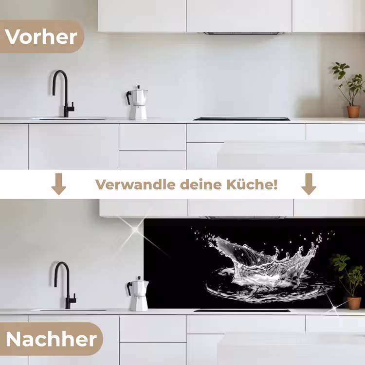 Water - Splash - Water - Zwart keuken achterwand 2 middel -voor-na_DE