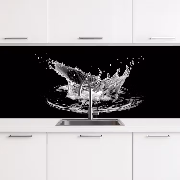 Water - Splash - Water - Zwart keuken achterwand 2 middel -3d