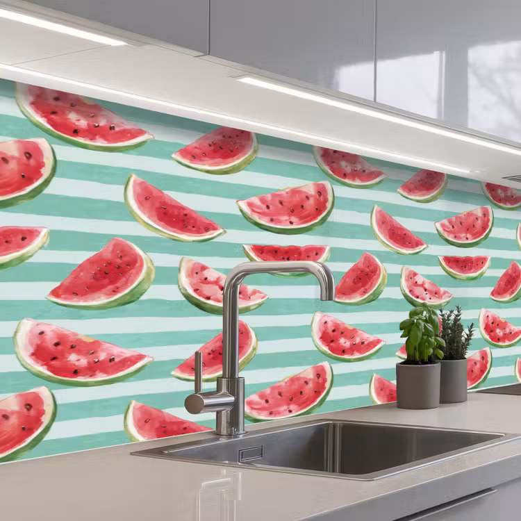 Watermeloen - Strepen - Groen keuken achterwand 2 middel 871 -3d_schuin