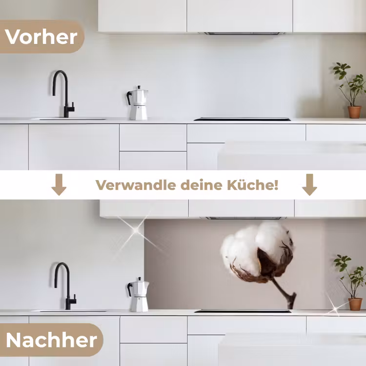 Katoenbol - Minimalistisch - Wit keuken achterwand 2 middel -voor-na_DE
