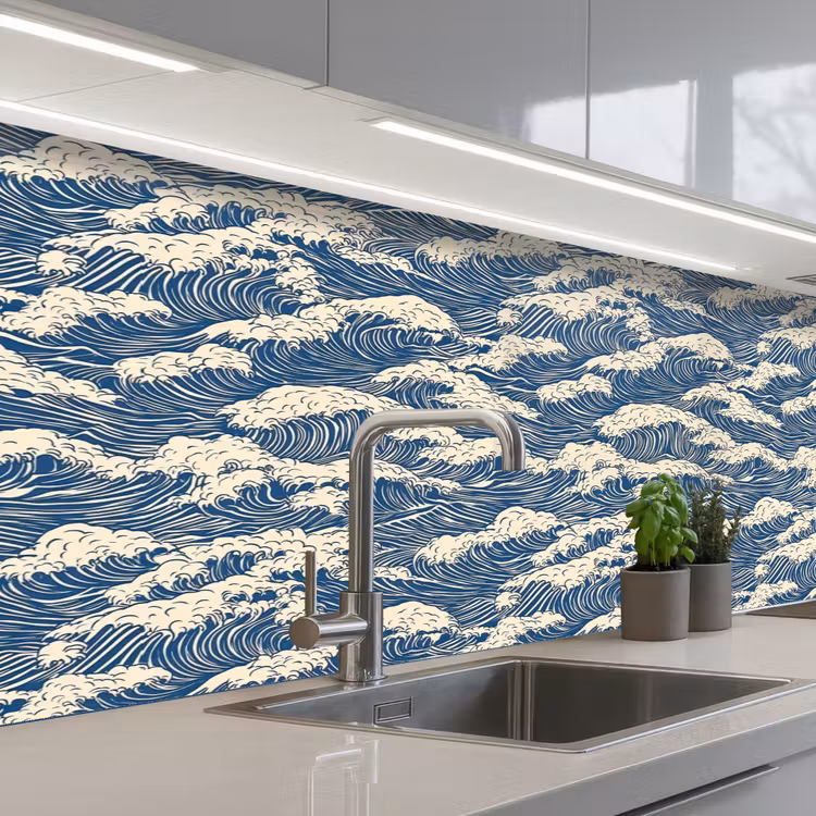 Golven - Klassiek - Blauw keuken achterwand 2 middel 871 -3d_schuin