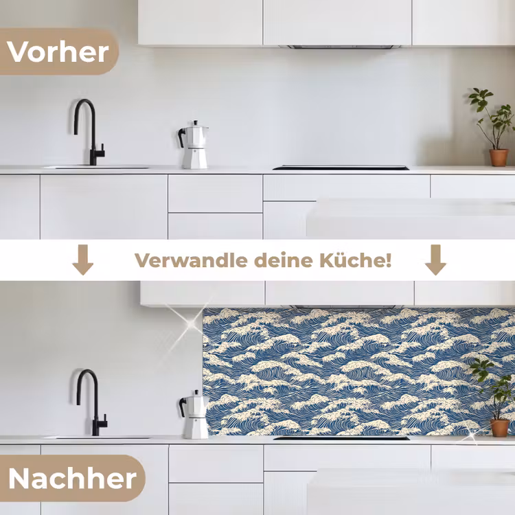 Golven - Klassiek - Blauw keuken achterwand 2 middel 871 -voor-na_DE