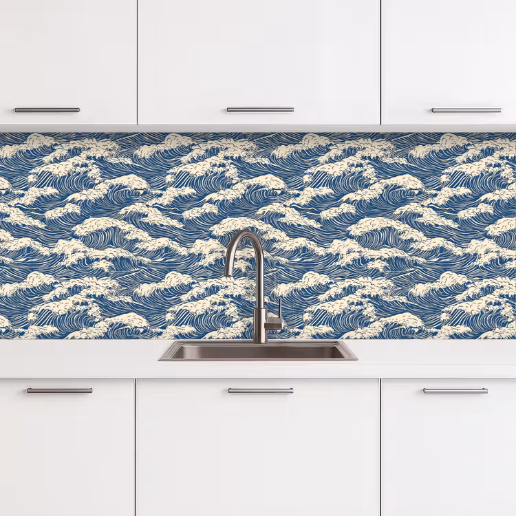 Golven - Klassiek - Blauw keuken achterwand 2 middel 871 -3d