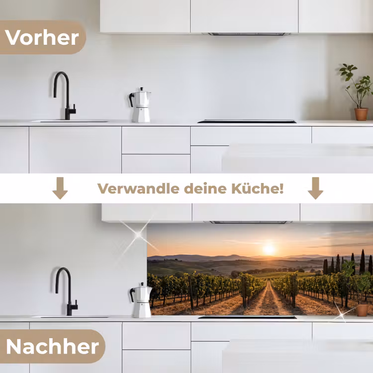 Wijngaard - Zonsondergang - Landschap keuken achterwand 2 middel -voor-na_DE