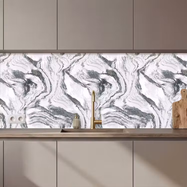 Wit - Marmer - Golvend - Grafiet keuken achterwand 2 middel 871 zz_3dshopping