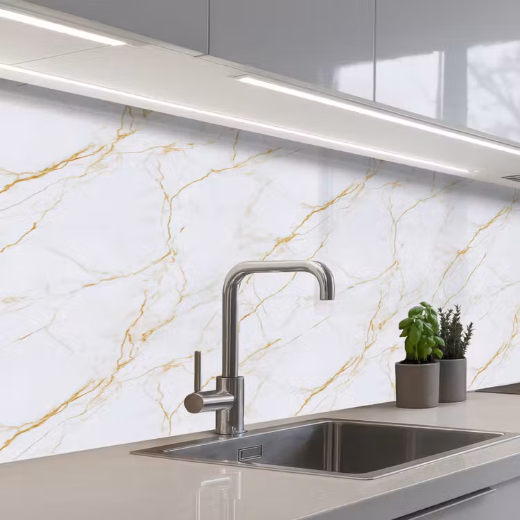 Wit - Marmer - Goud - Luxueus keuken achterwand 2 middel 871 -3d_schuin