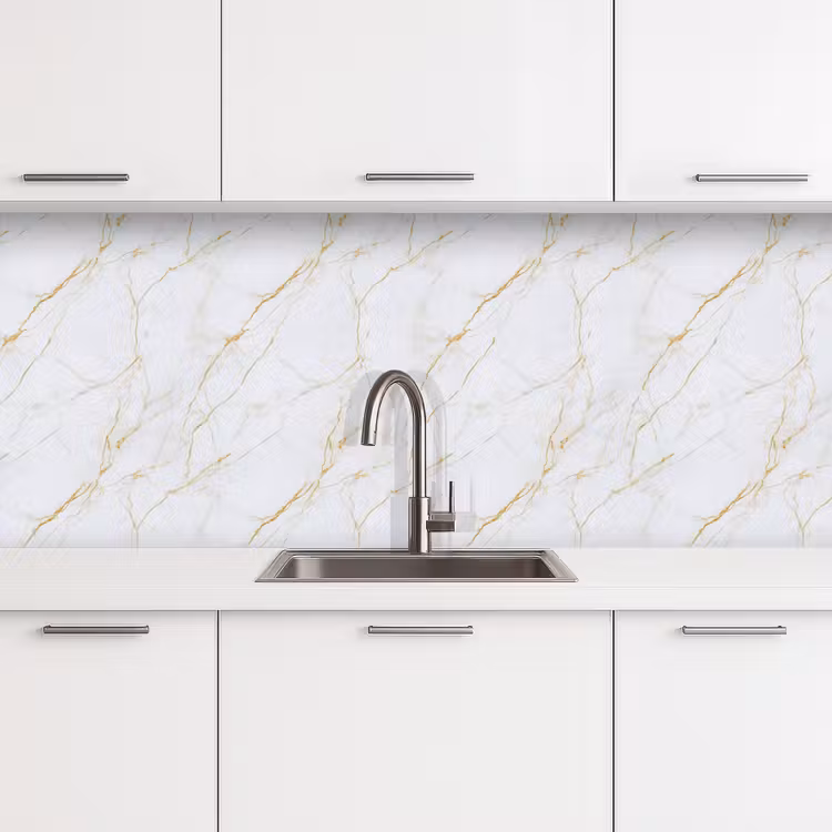 Wit - Marmer - Goud - Luxueus keuken achterwand 2 middel 871 -3d
