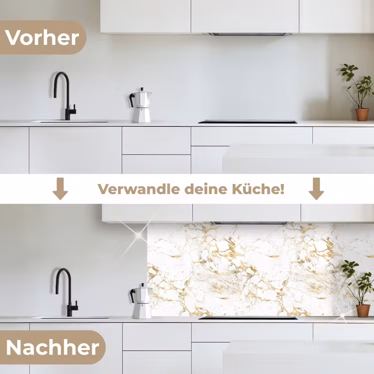 Wit - Marmer - Luxe - Goud keuken achterwand 2 middel 871 -voor-na_DE