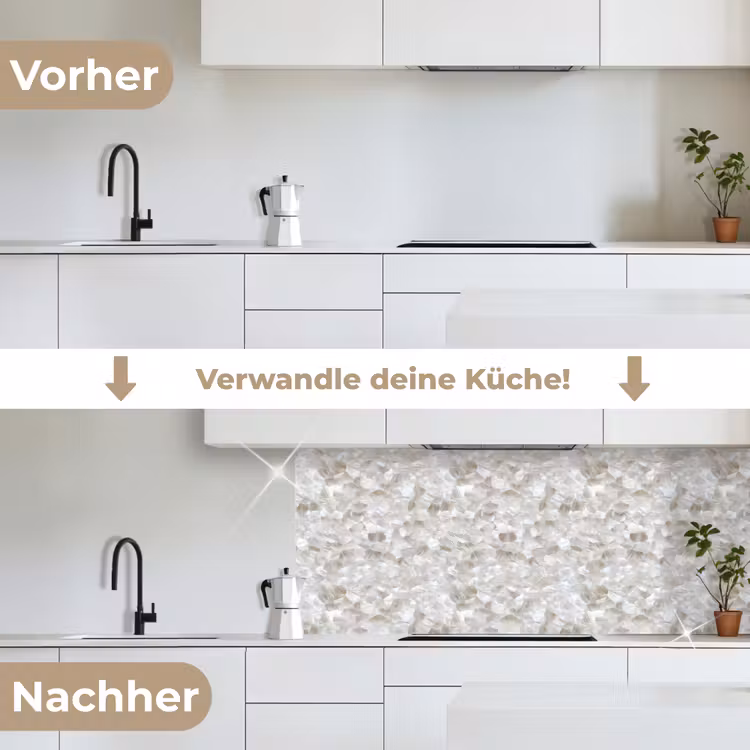 Wit - Penseelstreken - Reliëfeffect keuken achterwand 2 middel 871 -voor-na_DE