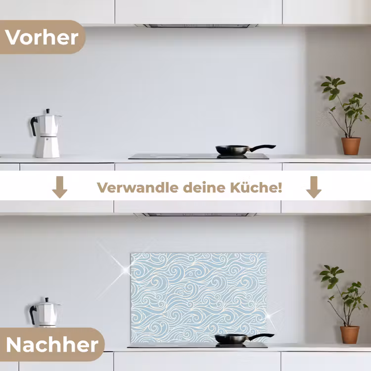 Golf - Abstract - Natuur - Modern - Blauw keuken achterwand spatscherm klein -voor_na_DE