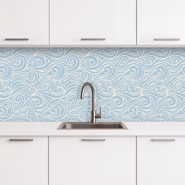 Golf - Abstract - Natuur - Modern - Blauw keuken achterwand 2 middel -3d