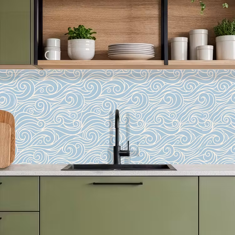Golf - Abstract - Natuur - Modern - Blauw keuken achterwand 2 middel -sfeer3