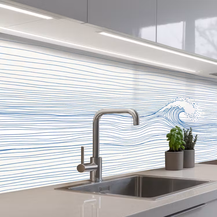 Golf - Brekende - Natuur - Minimalistisch - Blauw keuken achterwand 2 middel -3d_schuin
