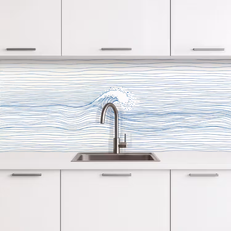 Golf - Brekende - Natuur - Minimalistisch - Blauw keuken achterwand 2 middel -3d