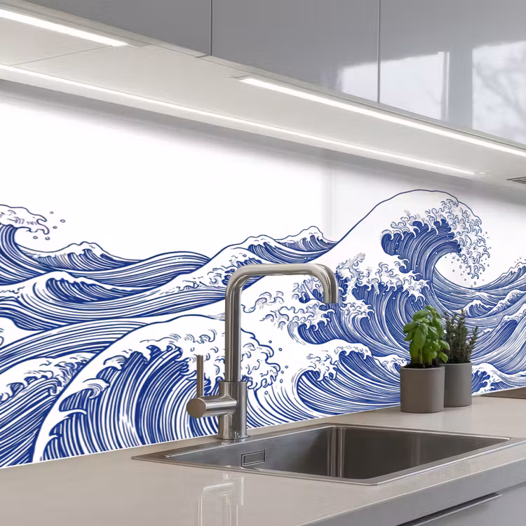 Golf - Japans - Zee - Illustratie - Blauw keuken achterwand 2 middel -3d_schuin