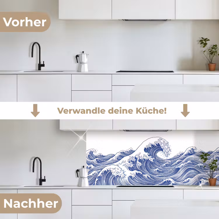 Golf - Japans - Zee - Illustratie - Blauw keuken achterwand 2 middel -voor-na_DE