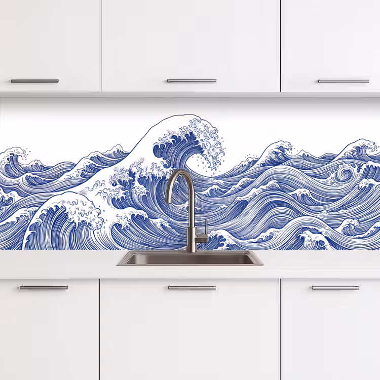 Golf - Japans - Zee - Illustratie - Blauw keuken achterwand 2 middel -3d