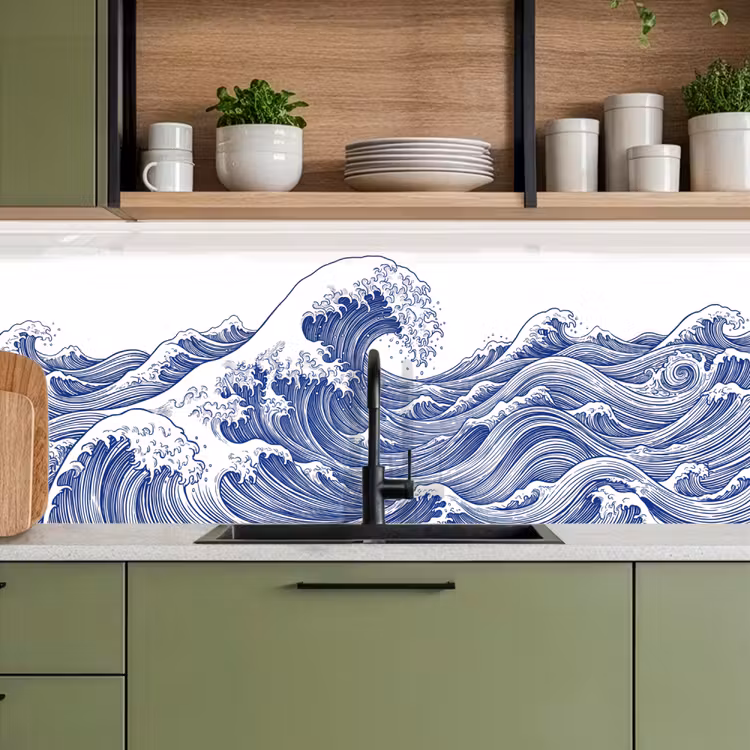 Golf - Japans - Zee - Illustratie - Blauw keuken achterwand 2 middel -sfeer3