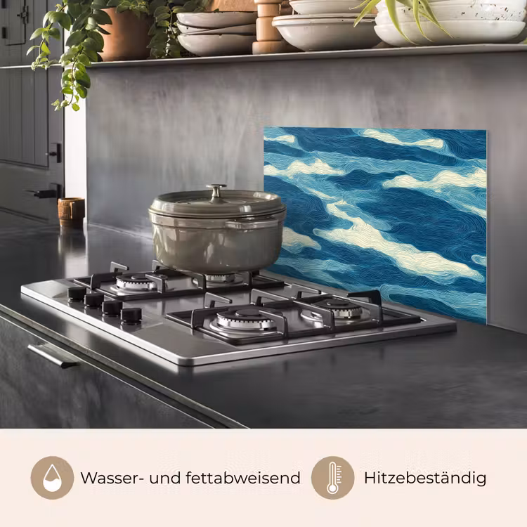 Golven - Abstract - Patroon - Blauw - Wit keuken achterwand spatscherm klein 900 -usp_DE