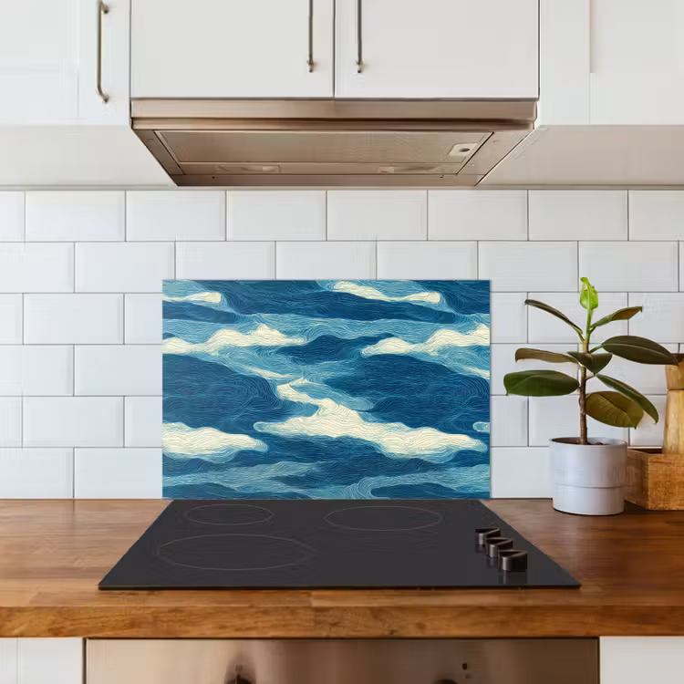 Golven - Abstract - Patroon - Blauw - Wit keuken achterwand spatscherm klein 900 -sfeer2