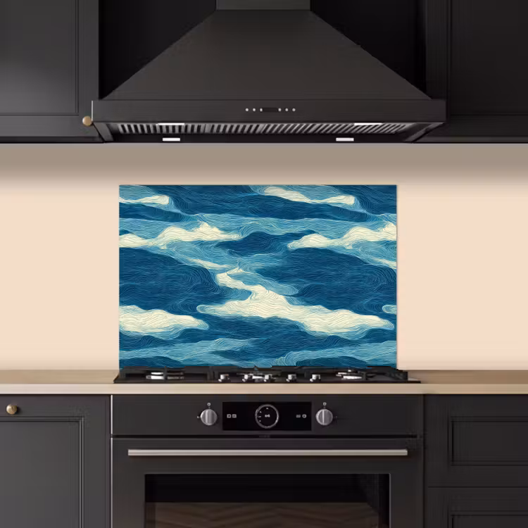 Golven - Abstract - Patroon - Blauw - Wit keuken achterwand spatscherm klein 900 -sfeer1
